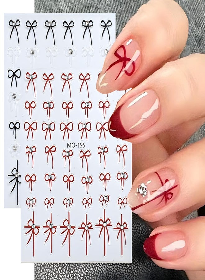 SPLOCUDU 5D Embossed Self-Adhesive Bow Stickers for Nail Art With Rhinestone Design - Black and Red Valentine's Day Decals for Women, SPLOCUDU-231 - Image 2