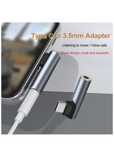 USB Type C to 3.5mm Headphone Jack Adapter, Elbow Design Converter with DAC Chip for Audio and Voice Calls, Compatible with Type C Devices - Auxiliary Connector, No Battery Required