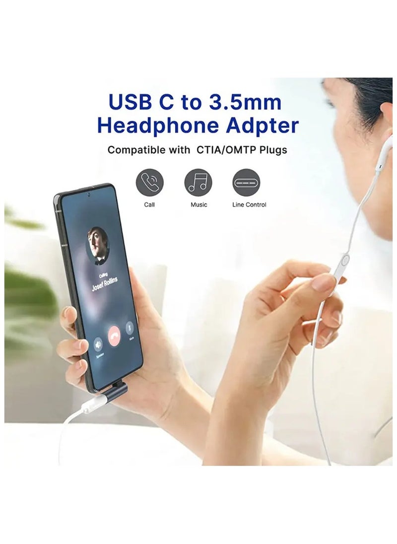 USB Type C to 3.5mm Headphone Jack Adapter, Elbow Design Converter with DAC Chip for Audio and Voice Calls, Compatible with Type C Devices - Auxiliary Connector, No Battery Required