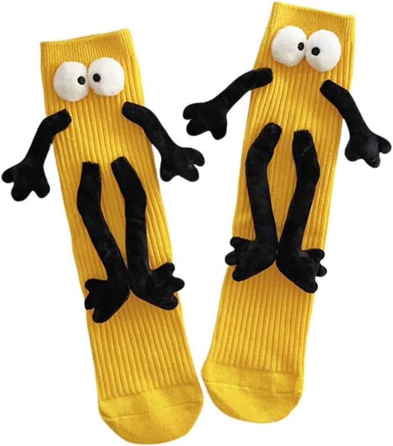 3-13 years old children's magnetic hand in hand long tube fun socks yellow - Image 1