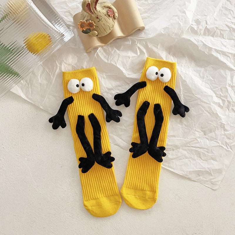 3-13 years old children's magnetic hand in hand long tube fun socks yellow - Image 3