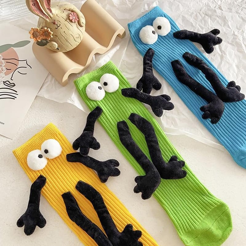 3-13 years old children's magnetic hand in hand long tube fun socks yellow - Image 4