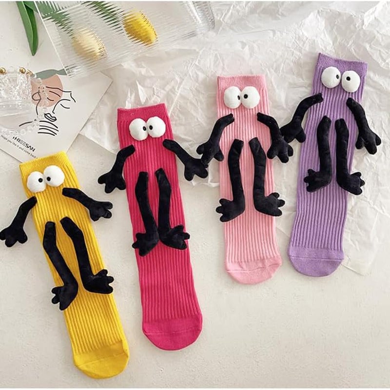 3-13 years old children's magnetic hand in hand long tube fun socks yellow - Image 5
