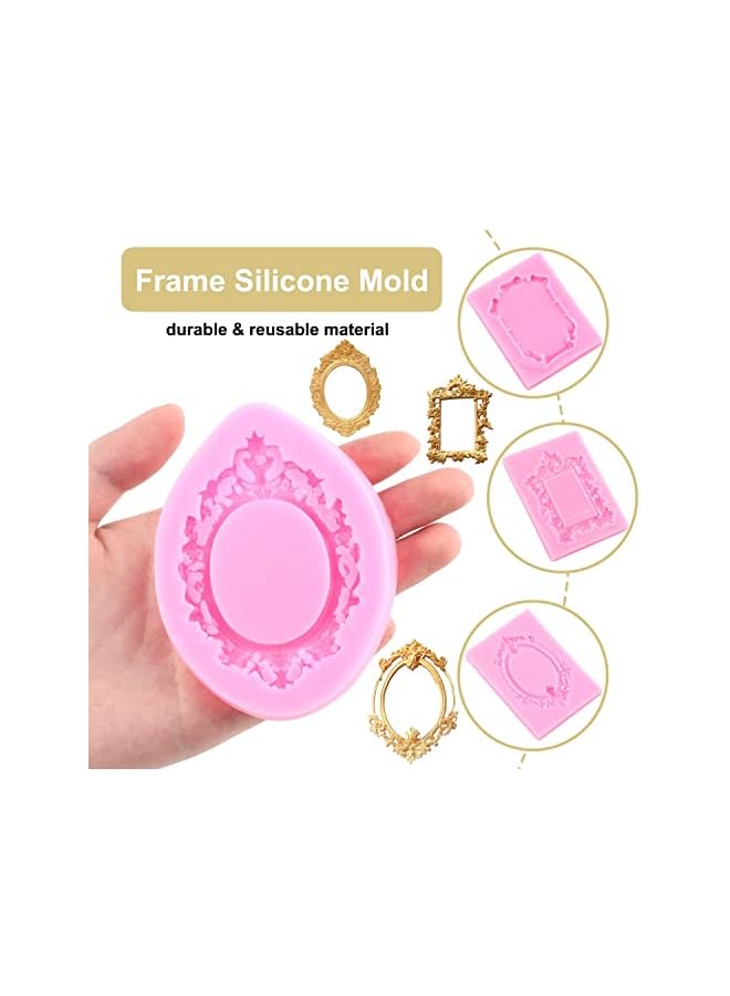 S-TOP Picture Frames Silicone Mold Baroque Style Curlicues Scroll Lace Photo Frame Fondant Molds For Cake Decorating Cupcake Topper Chocolate Candy Polymer Clay Set Of 4 - Image 2