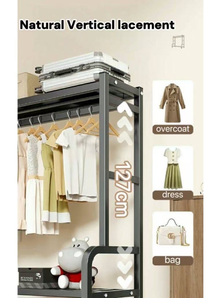 Clothes Rack Garment Hanging Rack Metal Clothes Hanger Organizer with Wheels Clothes Hanging Shelving Heavy-duty Clothes Rack Freestanding Clothes Rail for Living Room, Bedroom, Clothes Room（Black） - Image 5