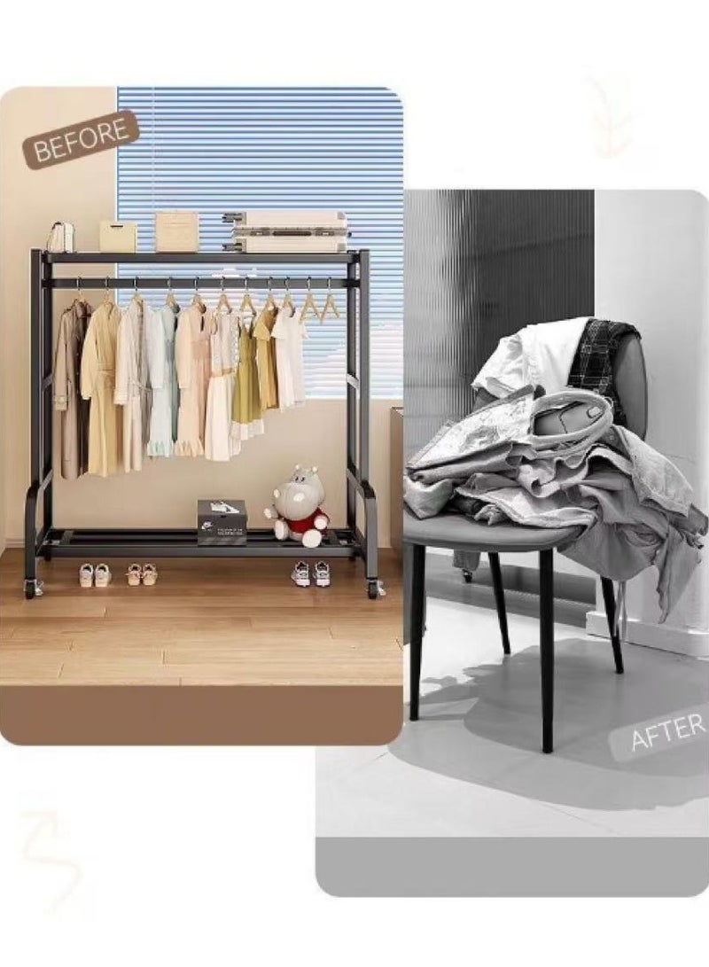 Clothes Rack Garment Hanging Rack Metal Clothes Hanger Organizer with Wheels Clothes Hanging Shelving Heavy-duty Clothes Rack Freestanding Clothes Rail for Living Room, Bedroom, Clothes Room（Black） - Image 2