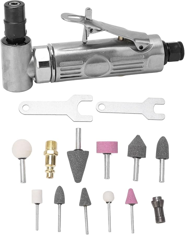 90 Degree Right Angle Air Die Grinder 20000RPM with 1 4 Inch Collet and Grinding Set - Image 1