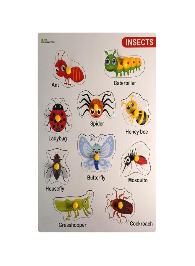 The Funny Mind Wooden Insects Puzzle | Montessori Educational Wooden Jigsaw Board for Toddlers & Kids Ages 2-5 | Early Learning Bug Identification & Fine Motor Skills Toy - Image 1