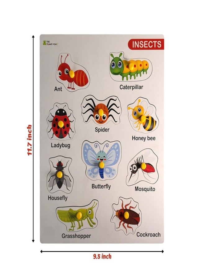 The Funny Mind Wooden Insects Puzzle | Montessori Educational Wooden Jigsaw Board for Toddlers & Kids Ages 2-5 | Early Learning Bug Identification & Fine Motor Skills Toy - Image 3