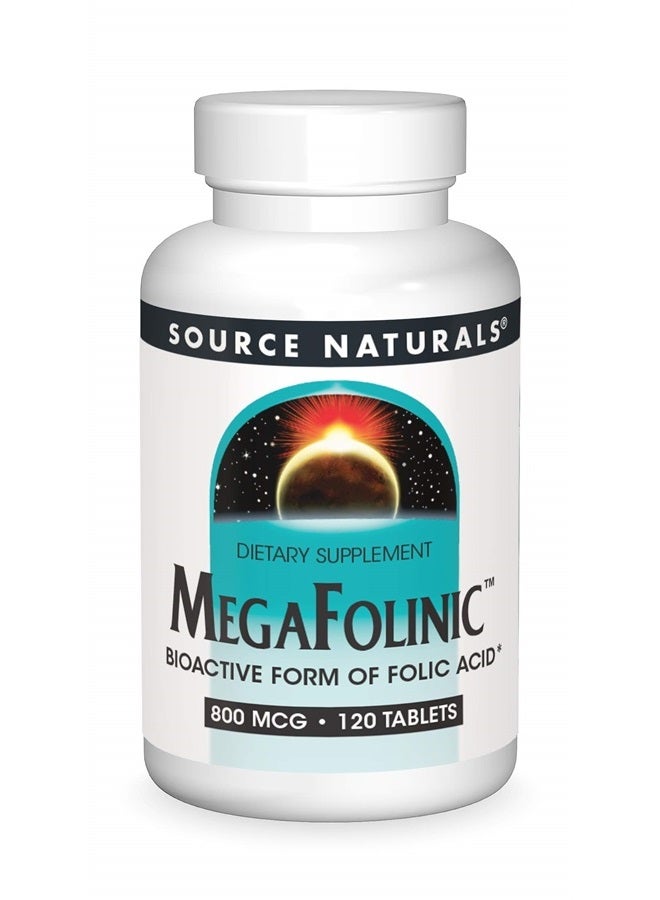 Source Naturals MegaFolinic , Bioactive Form of Folic Acid, 800 mcg - 120 Tablets - Image 1
