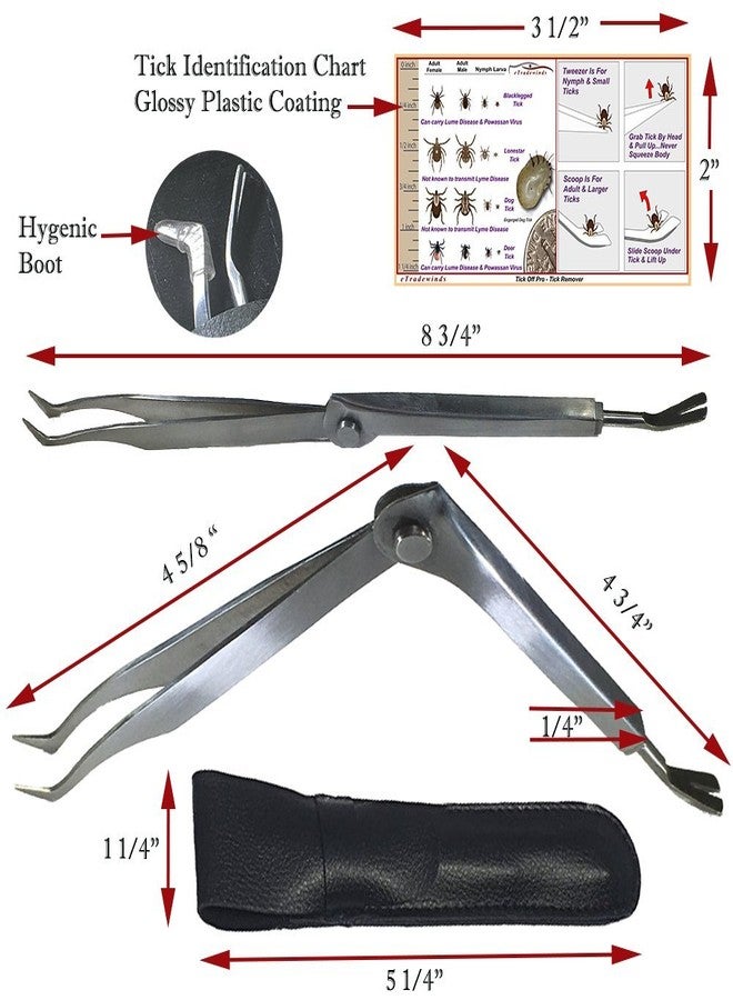 eTradewinds Tick Remover Tool Kit Tweezers & Tick Identifier Card - Hygienic All Stainless Steel Tick Removal Instrument Ideal for Human, Dog, Cat & General Pet Tick Puller w/Leather Case - Image 4