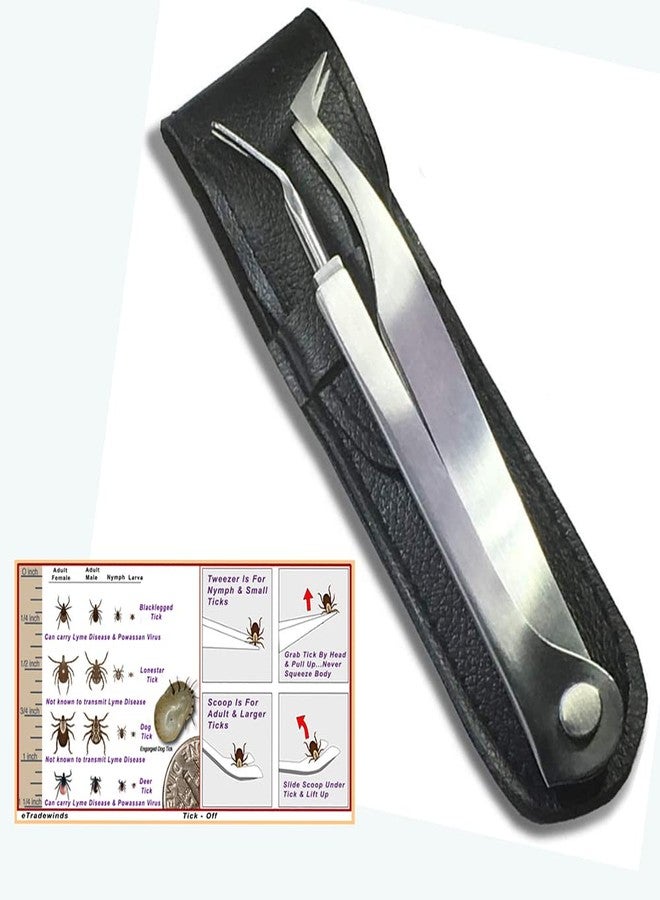 eTradewinds Tick Remover Tool Kit Tweezers & Tick Identifier Card - Hygienic All Stainless Steel Tick Removal Instrument Ideal for Human, Dog, Cat & General Pet Tick Puller w/Leather Case - Image 1