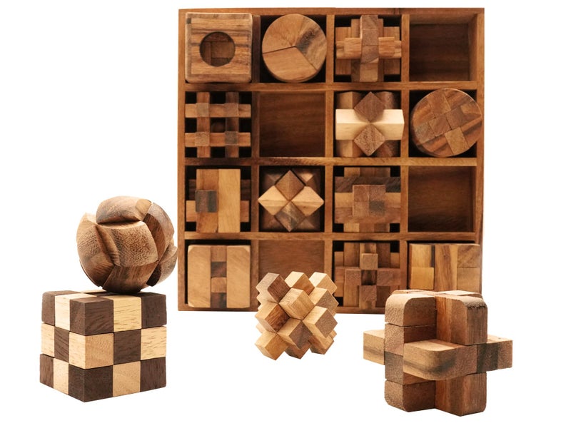 BSIRI 16 in 1 Wooden Brain Teaser Puzzles for Adults and Teens or Kids Interlocking 3D Mini Wood Mind Games Hand Puzzle Teasers Set Toys Coffee Table Games Gift - Image 2
