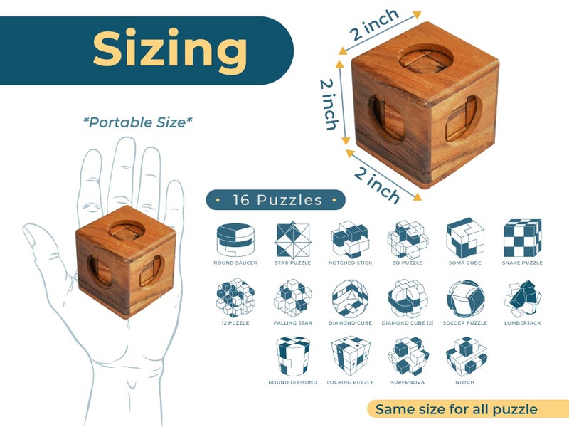 BSIRI 16 in 1 Wooden Brain Teaser Puzzles for Adults and Teens or Kids Interlocking 3D Mini Wood Mind Games Hand Puzzle Teasers Set Toys Coffee Table Games Gift - Image 5