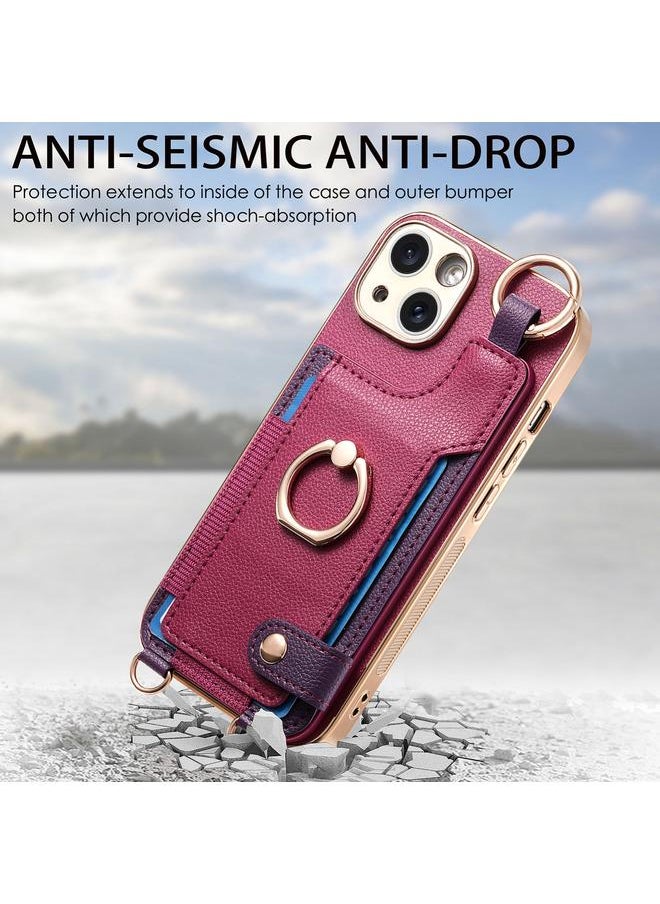 erorex Case For iPhone 15 Plus Fashion Ring Card Bag Phone Case with Hang Loop  - Image 4