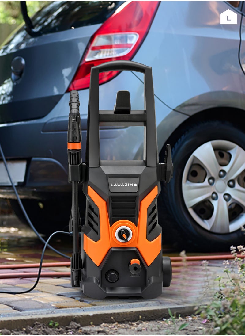 LAWAZIM - Professional High-Pressure Washer 135Bar -1700W - Electric Cleaner with BS Plug, Adjustable Nozzle, Soap Dispenser, 5m Hose - Wheeled Washer for Home Car Outdoor Patio and Industrial Cleaning - Image 1