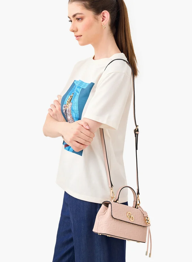 Celeste Monogram Embossed Crossbody Bag with Detachable Strap and Twist Lock Closure