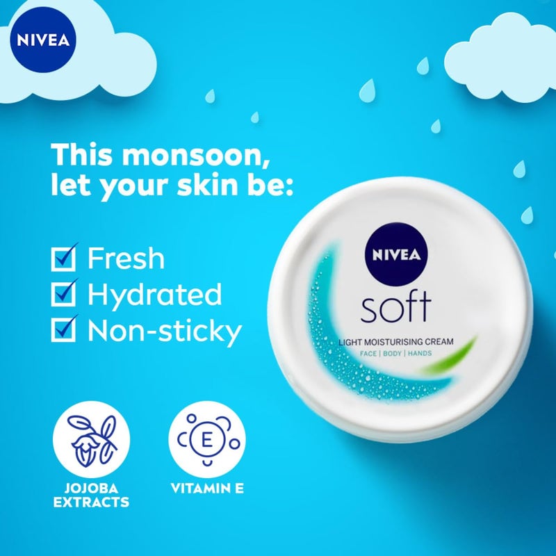NIVEA Soft Light Moisturizer for Face Hand  Body NonGreasy Cream with Vitamin E  Jojoba Oil for Instant Hydration 300 ml Pack of 2 - Image 5