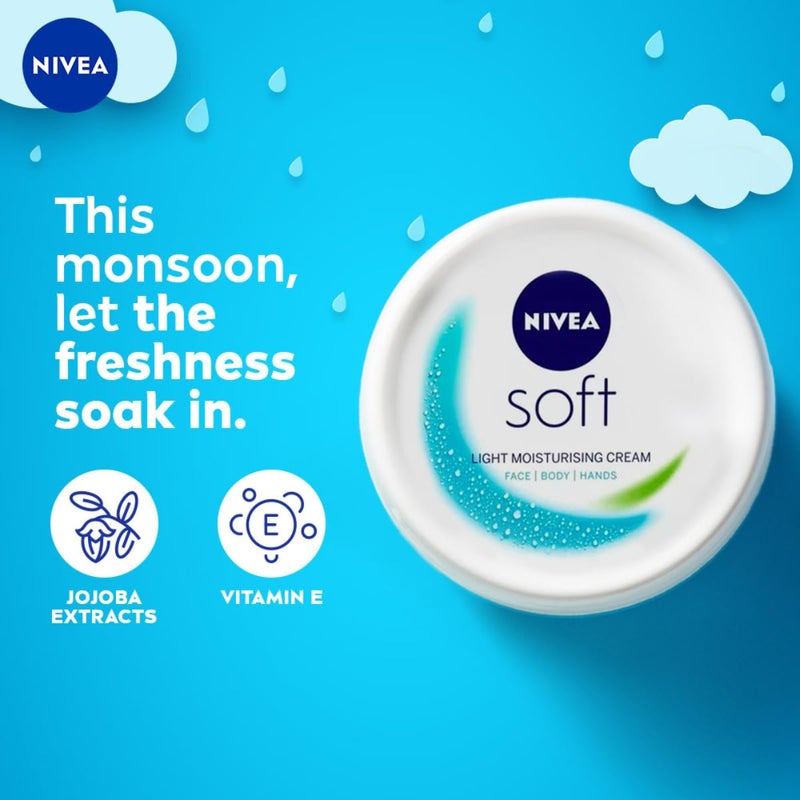 NIVEA Soft Light Moisturizer for Face Hand  Body NonGreasy Cream with Vitamin E  Jojoba Oil for Instant Hydration 300 ml Pack of 2 - Image 4