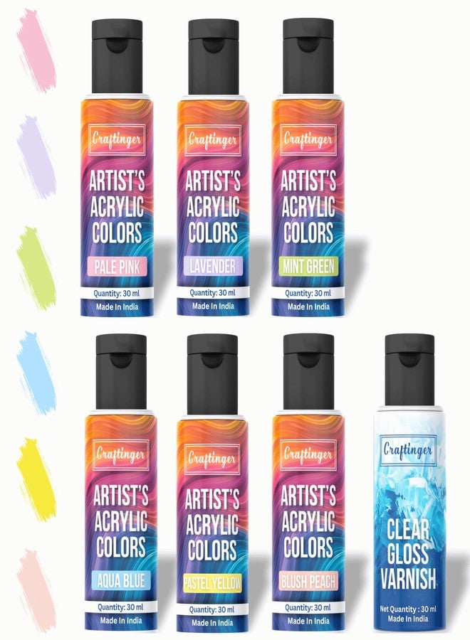 Craftinger Acrylic Paint Set – 6 Pastel Shades (30 ml Each) + Free Clear Gloss Varnish | Multi-Surface color for Canvas, Wood, Glass, Metal, Plastic & More | Set for Adults for Artists, students, Children & Hobbyists DIY Art & Crafts - Image 1