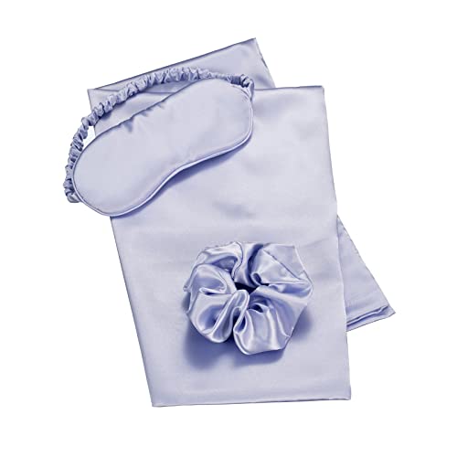 KISMETICS - Vegan Silk Sleep Set, Vegan Silk Pillowcase with Large Scrunchie and Eye Mask for Hair and Skin, Self Care Essential Satin Night Routine Kit (Purple Color) - Image 2
