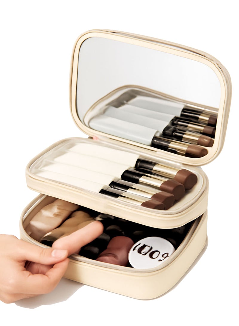 Cedarwave Makeup Bag Cosmetic Bag with Built-in Mirror | Portable Cosmetic Train Case Organizer with Adjustable Dividers & Brush Slots | Waterproof Case for Women - Image 1