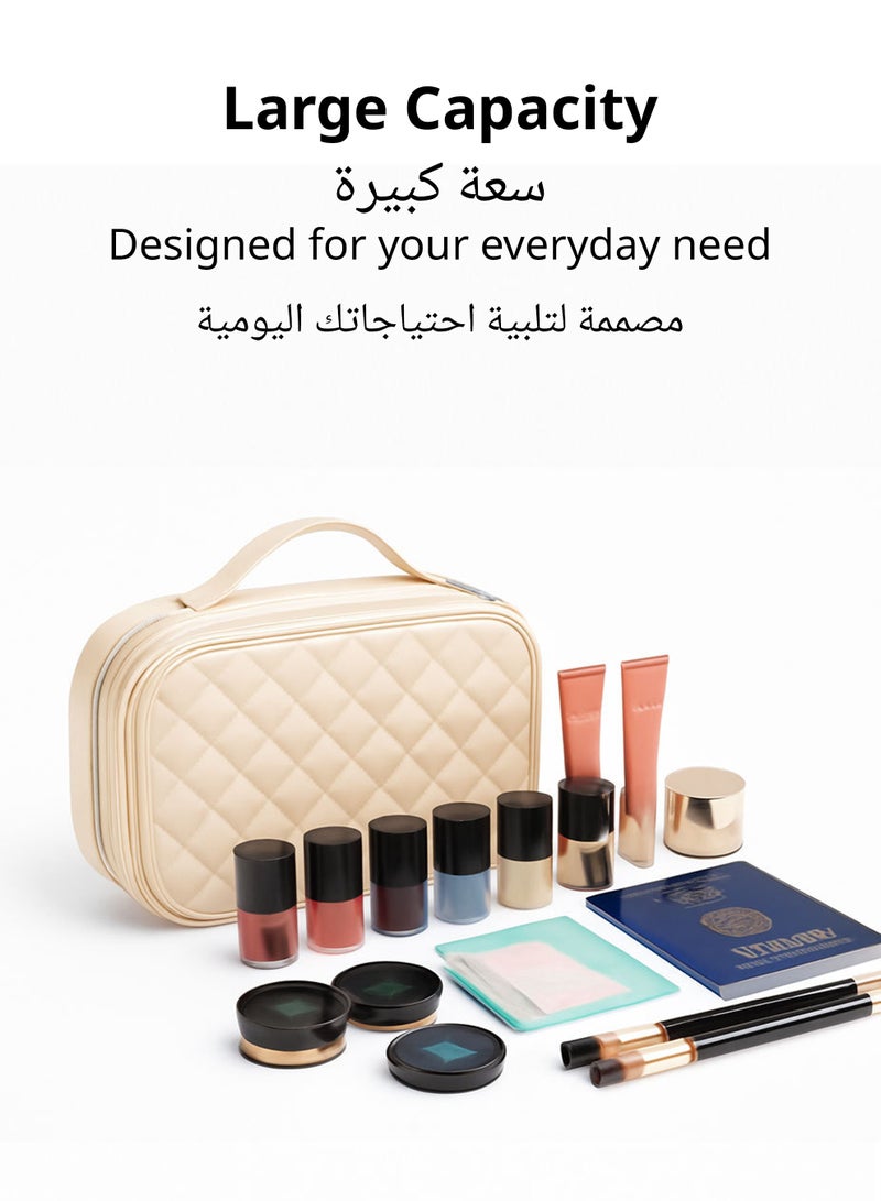 Cedarwave Makeup Bag Cosmetic Bag with Built-in Mirror | Portable Cosmetic Train Case Organizer with Adjustable Dividers & Brush Slots | Waterproof Case for Women - Image 4