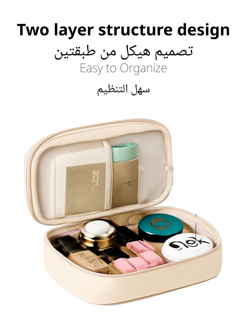 Cedarwave Makeup Bag Cosmetic Bag with Built-in Mirror | Portable Cosmetic Train Case Organizer with Adjustable Dividers & Brush Slots | Waterproof Case for Women - Image 3