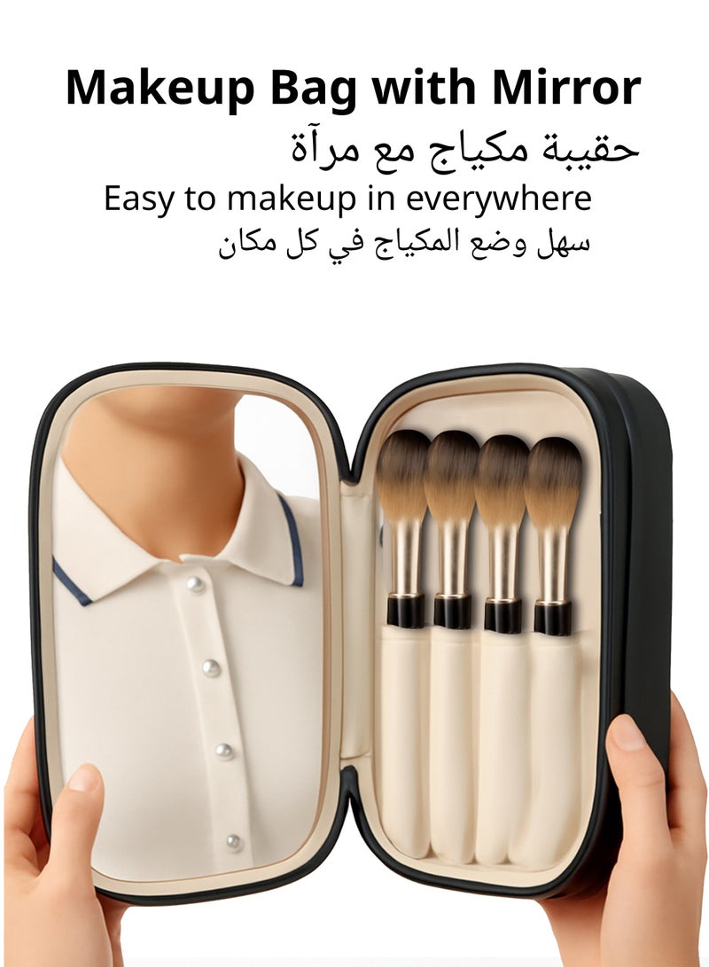 Cedarwave Makeup Bag Cosmetic Bag with Built-in Mirror | Portable Cosmetic Train Case Organizer with Adjustable Dividers & Brush Slots | Waterproof Case for Women - Image 2