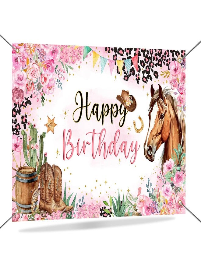 موكسيكا خلفية عيد ميلاد موتشيكا على شكل حصان، زينة عيد ميلاد راعية بقر غربية للبنات، لافتة حفلة رعاة بقر وردية اللون بطابع روديو، خلفية دعائم كشك الصور، 70.8 × 43.3 بوصة - Image 1