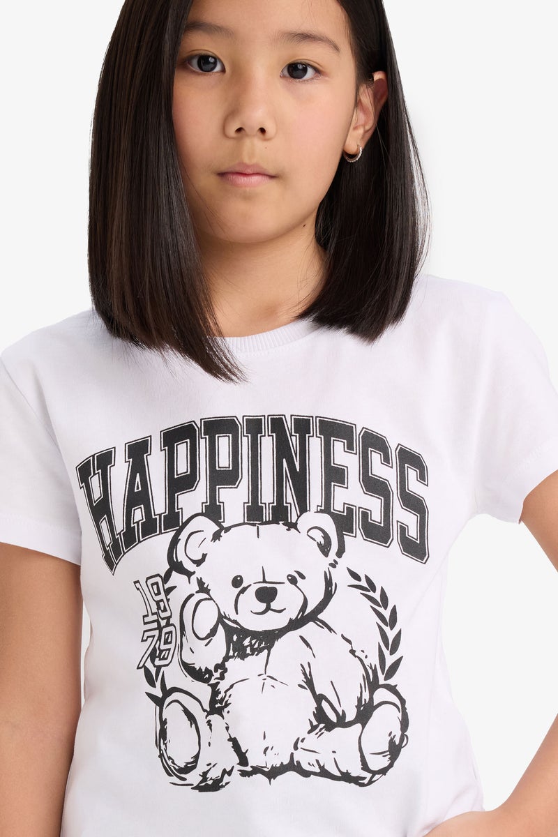 ديفاكتو تيشيرت بناتي نص كم مطبوع وياقة مستديرة - Image 1