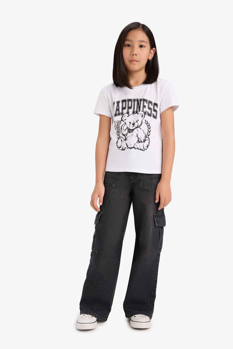 ديفاكتو تيشيرت بناتي نص كم مطبوع وياقة مستديرة - Image 3