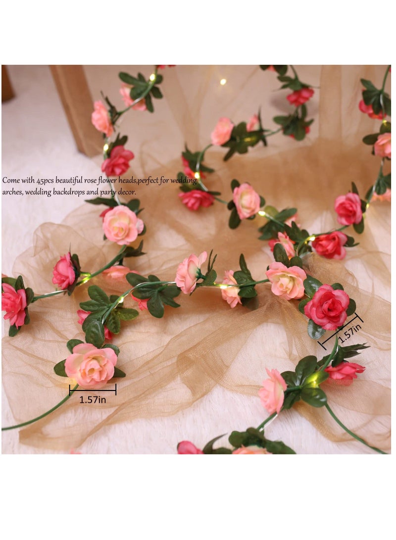 Flower Rose Vine Fairy String Lights, Battery Powered Artificial Rose Flower Garland with Lights for Wedding Birthday Party Bedroom Home Garden Decor, 2 Pack ,50 LED