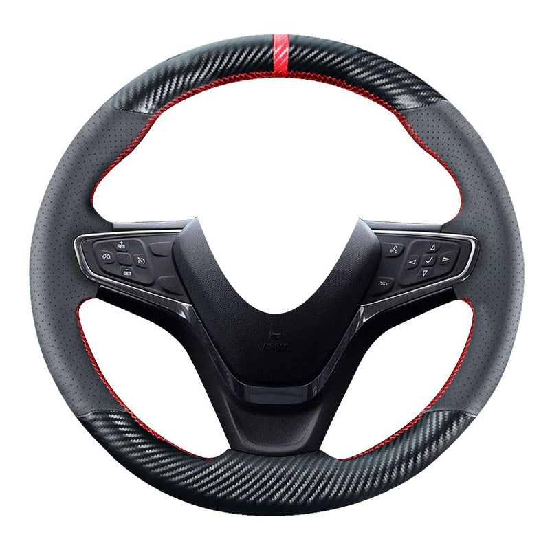 Kivnto DIY Stitching Carbon Fiber Steering Wheel Cover for Chevrolet Chevy Equinox SUV 20182022  for Malibu Sedan 20162022 Black Leather 15 inches Interior Accessories