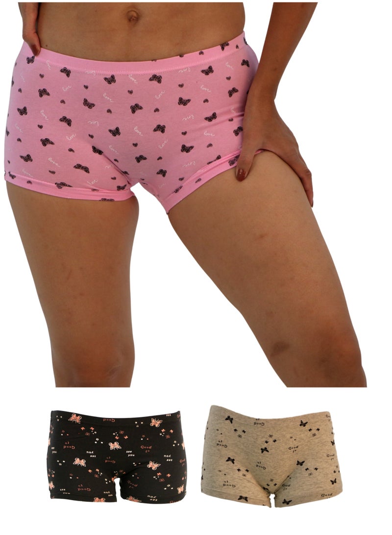 JOANNA 124145 Women's Butterfly & Text Design Boyshort 3-Pack Underwear, Multicolor - Image 1