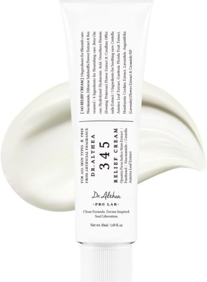 Dr.Althea 345 Relief Cream 50ml, Centella Asiatica & Niacinamide Soothing Cream, Hydrating Repair Daily Facial Skincare Cream - Image 1