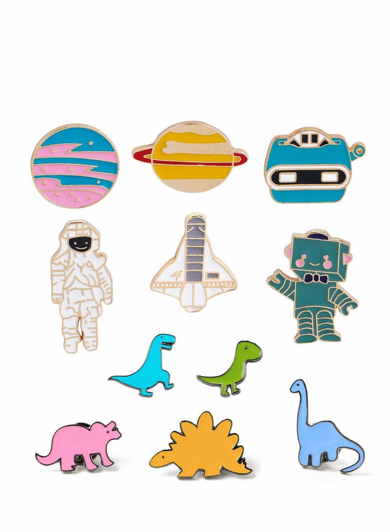 SYOSI Metal Enamel Pin Badge Brooch 11 Pcs Cartoon Brooch For Sweater Dinosaur Brooches Cute Enamel Pins Lapel Brooch Brooches Pin Badges Hat Decorations Space Planets Badge For Clothes Bag Jacket Backpack - Image 1
