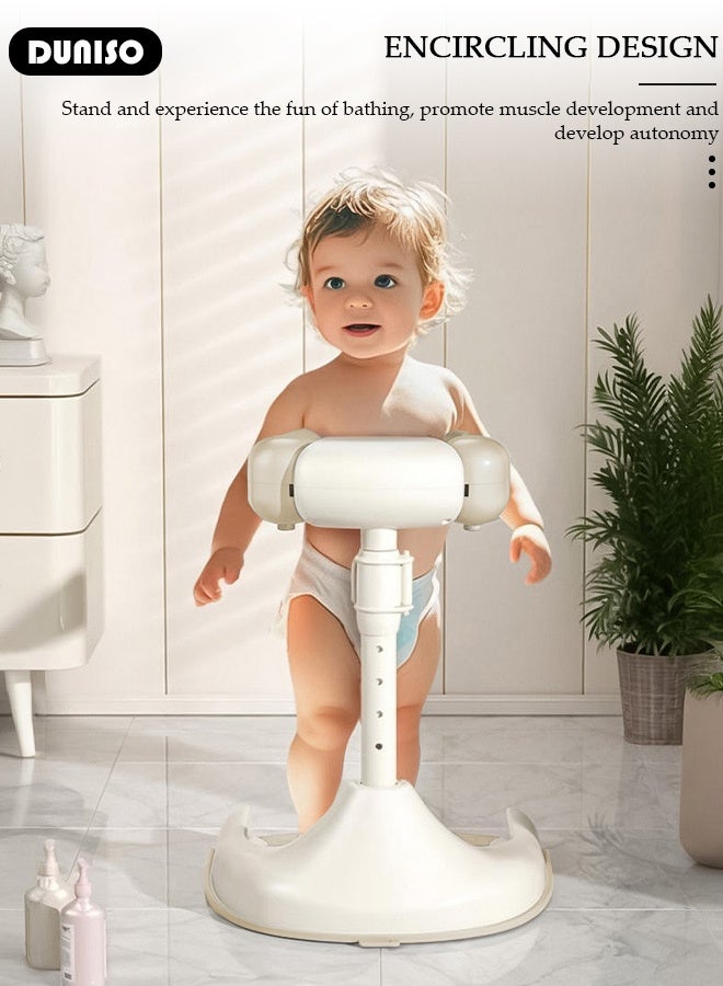 DUNISO حامل استحمام للأطفال مع مقعد دعم، حامل استحمام قابل للتعديل للأطفال، دعم وقوف أثناء الاستحمام ومضاد للانزلاق، مضاد للتقلب، سهل التنظيف - Image 2