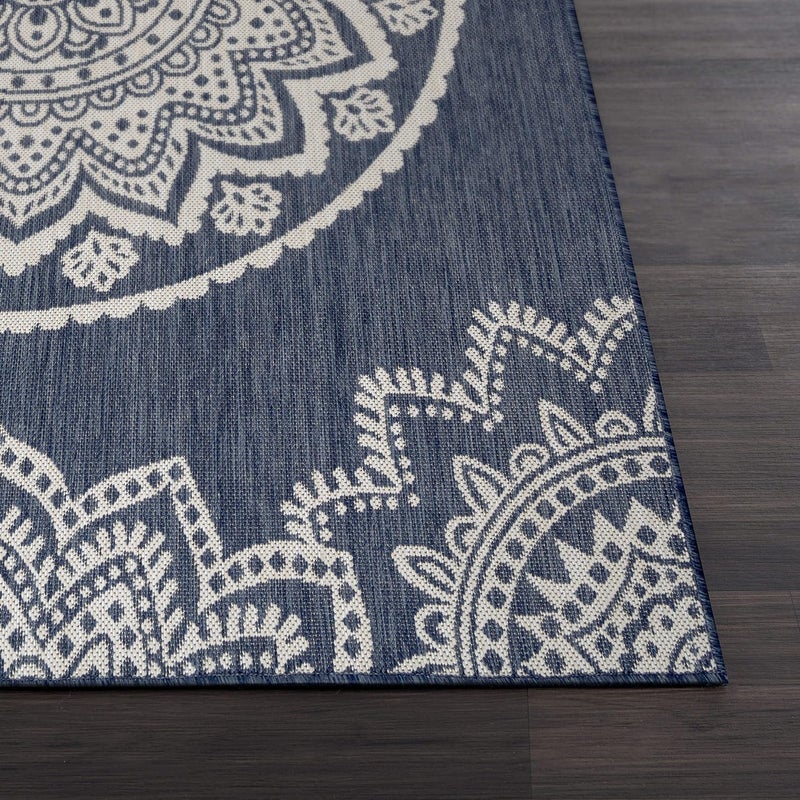 CAMILSON Outdoor Rug 5x7 Modern Area Rugs for Indoor and Outdoor Patios and Porches - Waterproof, Washable, Non-Shedding, Easy-to-Clean Outside Carpet (5 x 7, Medallion - Blue/White) - Image 3
