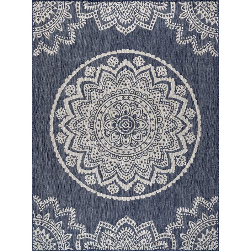CAMILSON Outdoor Rug 5x7 Modern Area Rugs for Indoor and Outdoor Patios and Porches - Waterproof, Washable, Non-Shedding, Easy-to-Clean Outside Carpet (5 x 7, Medallion - Blue/White) - Image 2
