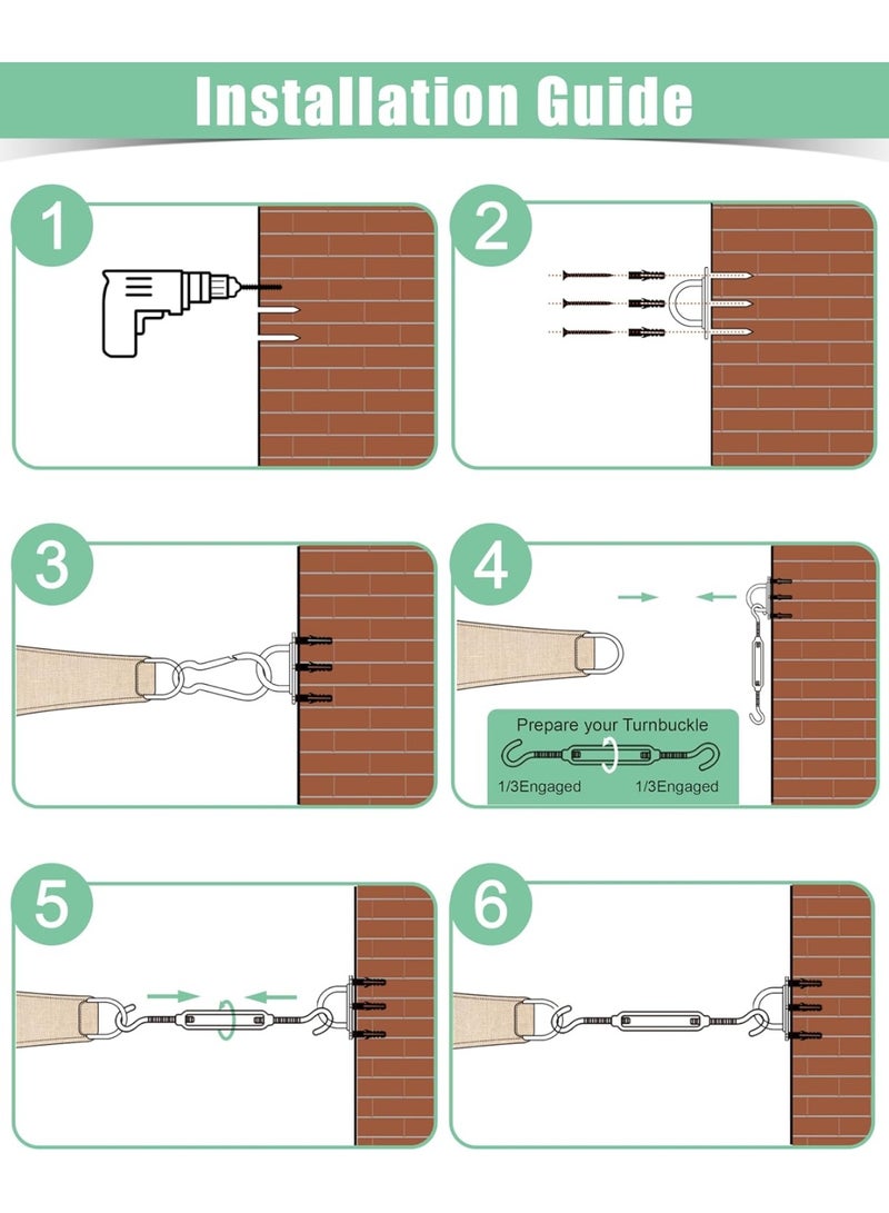 jaexest Sun Sail Awning Accessories Kit M6 Carabiner Hooks & Turnbuckles - Image 3