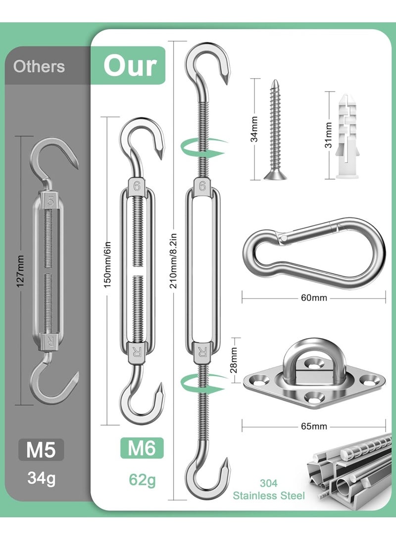 jaexest Sun Sail Awning Accessories Kit M6 Carabiner Hooks & Turnbuckles - Image 2