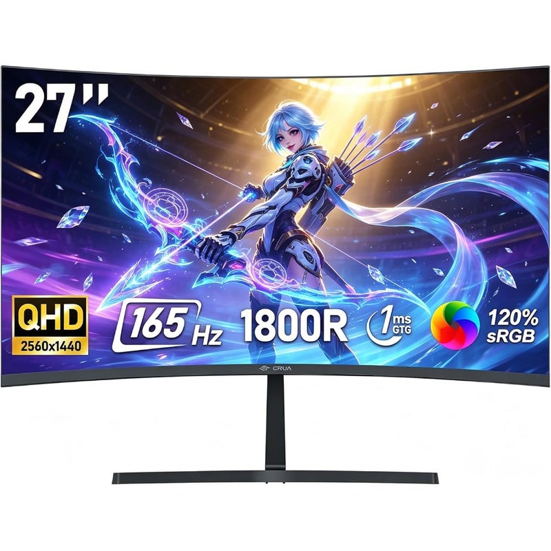 Gaming Monitor 2K 165Hz Curved 1800R Computer Monitor for Esports, IPS Panel, Black, Ultra-Smooth Motion with 1ms GTG Response - Image 1