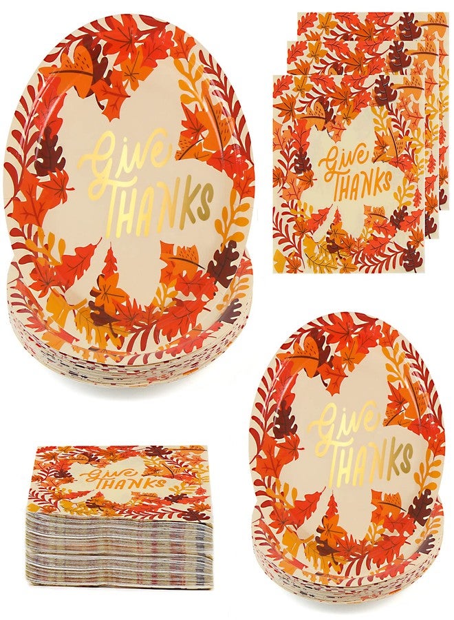 DIYASY 96 Pack Thanksgiving Paper Plates and Napkins, Fall Disposable Plates Dinnerware Heavy Duty Dessert Dinner Plate for 24 Guests Party Supplies - Image 1