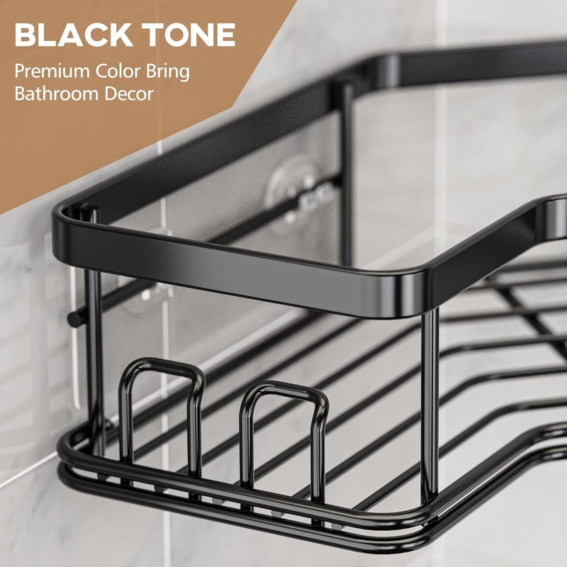 MAXIFFE Shower Caddy Corner Adhesive Stainless Steel Shelf For Inside Bathroom Organization Storage Black - Image 2