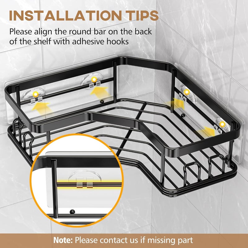 MAXIFFE Shower Caddy Corner Adhesive Stainless Steel Shelf For Inside Bathroom Organization Storage Black - Image 5