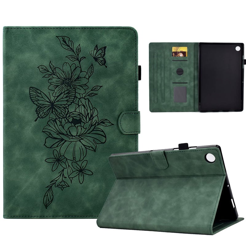FUNUT Case for Samsung Galaxy Tab A9+/A9 Plus 11 Inch 2024 2023 (SM-X210/X216/X218), PU Leather Cover Embossed Flower Multi-Angle Stand with Auto Wake/Sleep Case for Galaxy Tab A9 Plus Tablet,Green - Image 2