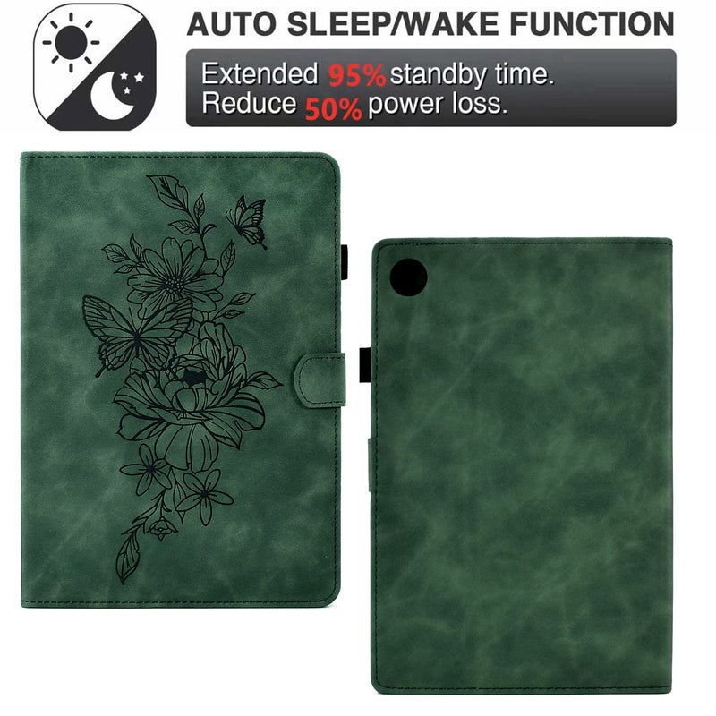 FUNUT Case for Samsung Galaxy Tab A9+/A9 Plus 11 Inch 2024 2023 (SM-X210/X216/X218), PU Leather Cover Embossed Flower Multi-Angle Stand with Auto Wake/Sleep Case for Galaxy Tab A9 Plus Tablet,Green - Image 3