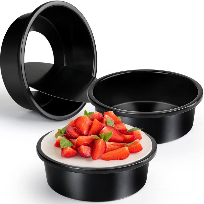 Cyimi 6 Inch Round Cake Pan Set of 3 Nonstick Coating Baking Round Cake Pans with Remvable Bottom for Birthday Layered CakesParty Circle Cake Tins With Wider Grips for Oven Air Fryer Black