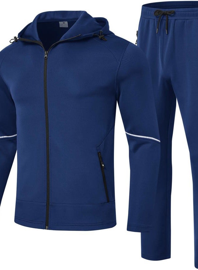 Rdruko Men's Track Sweat Suits 2 Piece Set Sweatsuits Tracksuits Jogging Workout Gym Athletic Suits with Hood, Sapphire Blue, XL - Image 1
